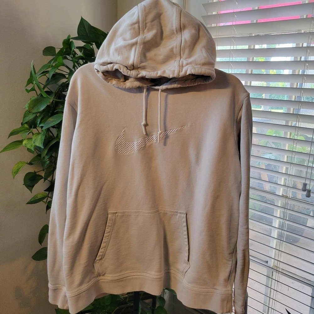 Nike Mens XXL Light Bone Embroidered Swoosh Club Fleece Pullover Hoodie Beige